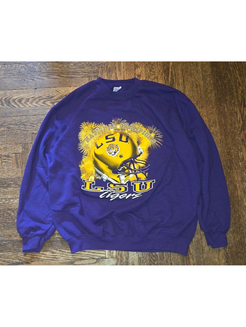 Vintage LSU Tigers Sweatshirt Men's Large 2003 National Champions Purple RareJ97